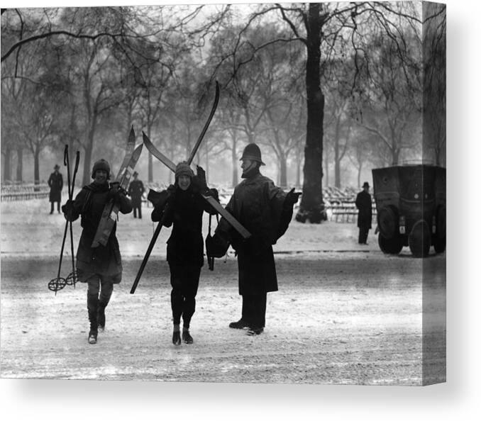 Skiing Canvas Print featuring the photograph Skiers In Park by Fox Photos