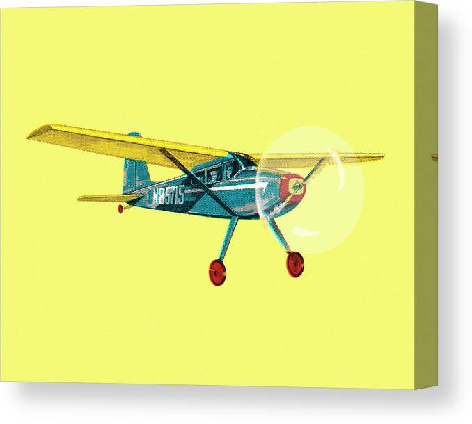 Air Travel Canvas Print featuring the drawing Small Airplane on a Yellow Background by CSA Images