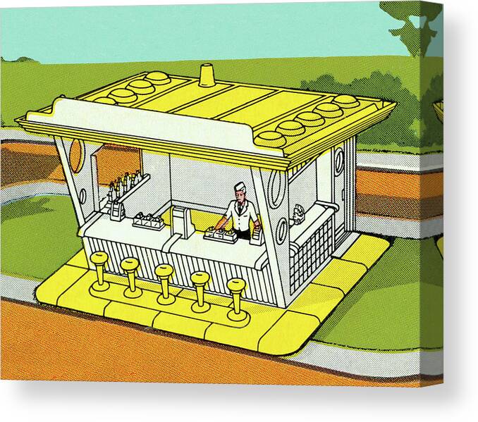 Architecture Canvas Print featuring the drawing Small Walk-Up Restaurant by CSA Images