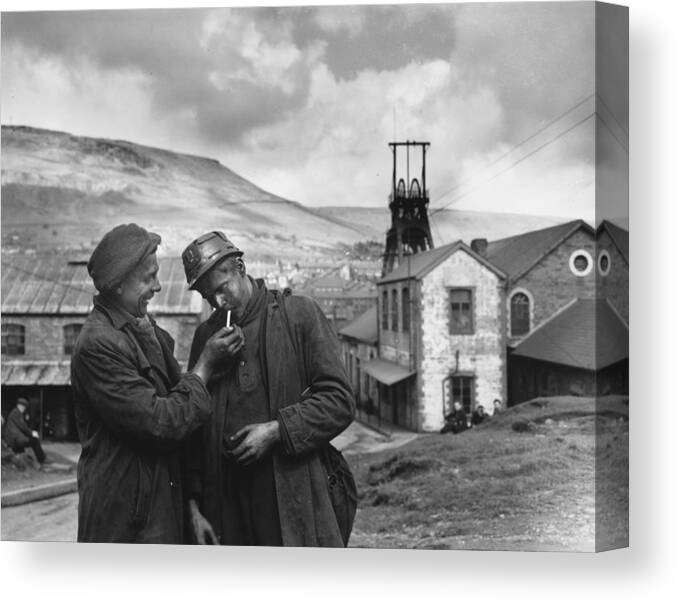 Miner Canvas Print featuring the photograph Smoking Miners by Topical Press Agency