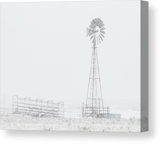 Kansas Canvas Print featuring the photograph Snow and Windmill 03 by Rob Graham