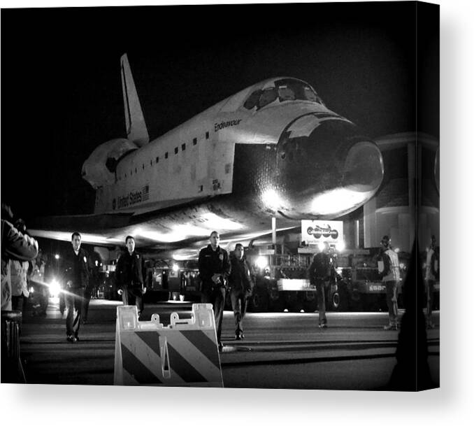 California Science Center Canvas Print featuring the photograph Space Shuttle Endeavour Traveling La by Donaldson Collection