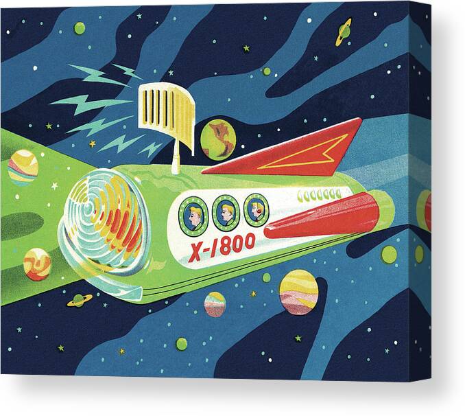 Antenna Canvas Print featuring the drawing Spaceship Traveling in Outer Space by CSA Images