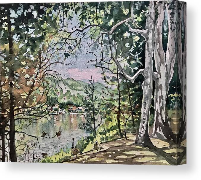 Santa Monica Canvas Print featuring the painting Spring View Malibou Lake by Luisa Millicent