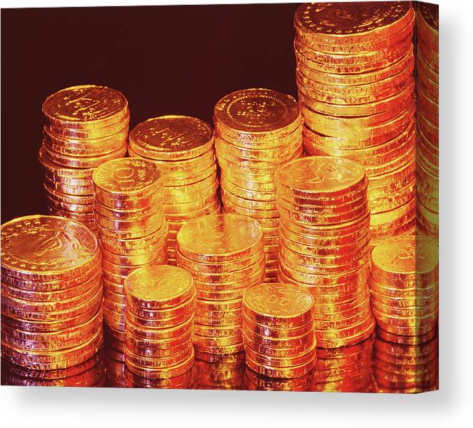 Coin Canvas Print featuring the photograph Stack On Chocolate Coins by H. Armstrong Roberts