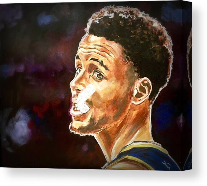 Steph Curry Canvas Print featuring the painting Steph Curry and Mouthpiece by Joel Tesch