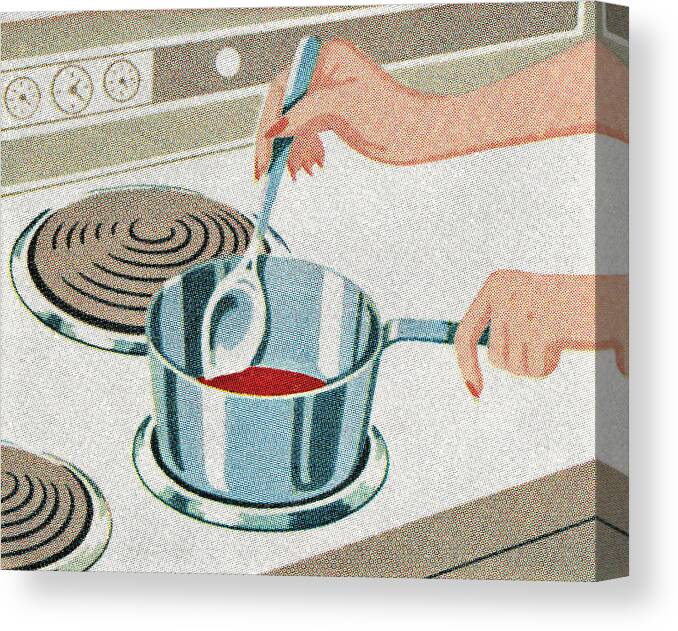 Appliance Canvas Print featuring the drawing Stirring liquid on the stove by CSA Images