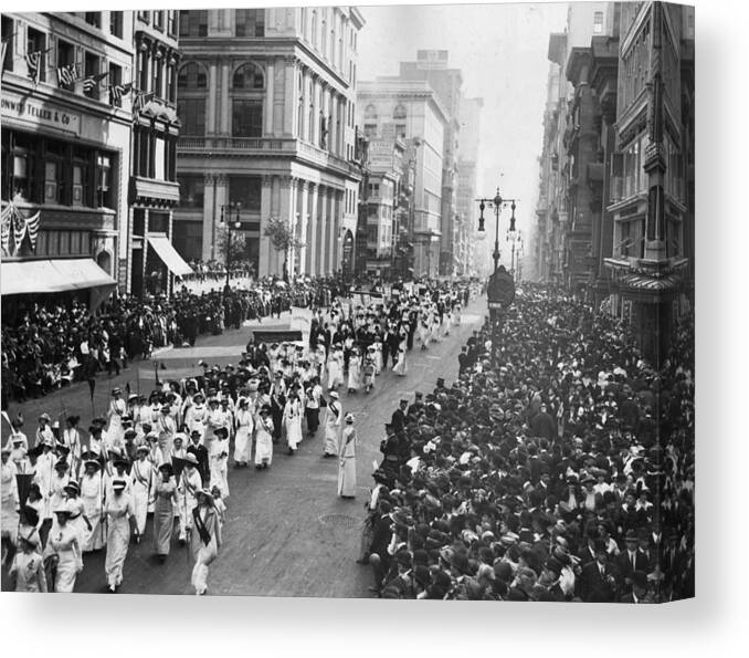Marching Canvas Print featuring the photograph Suffragette Parade by Paul Thompson