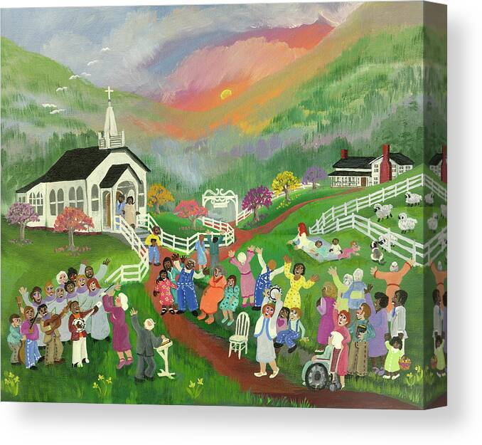 Church Canvas Print featuring the painting Sunrise Service by Carol Salas