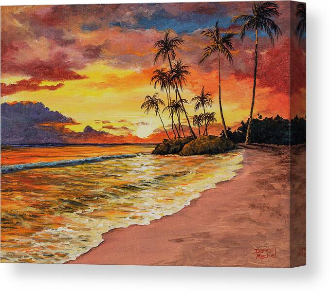 Sunset Canvas Print featuring the painting Sunset And Palms by Darice Machel McGuire