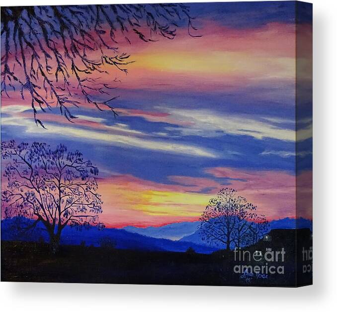 Sunset Oregon Canvas Print featuring the painting Sunset in the Country by Lisa Rose Musselwhite