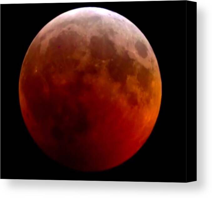 Lunar Eclipse Canvas Print featuring the photograph Super Blood Wolf Moon by Chris Montcalmo