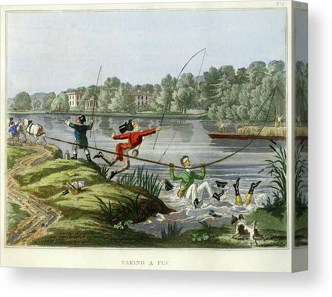 Fishing Canvas Print featuring the mixed media Taking a Fly by unsigned attributed to Edward Barnard