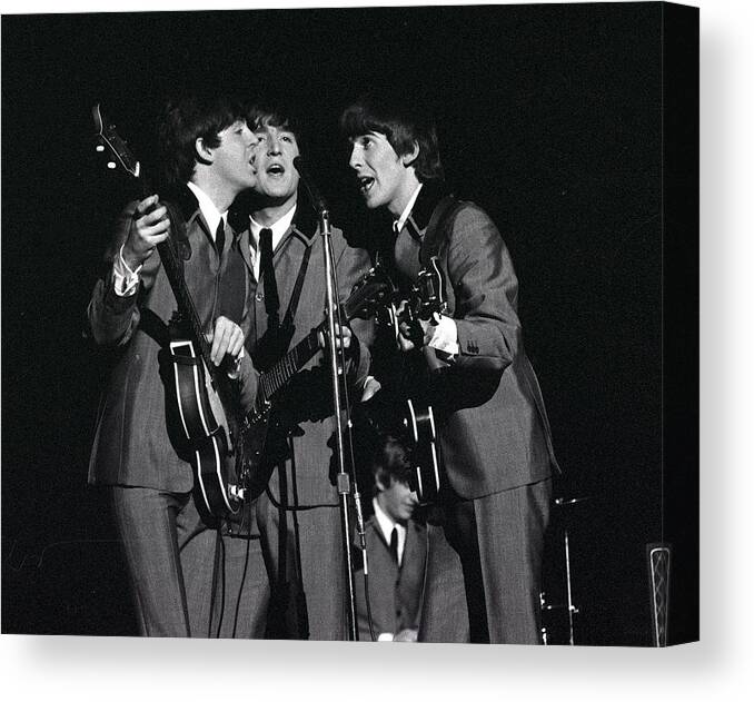 Paul Mccartney Canvas Print featuring the photograph The Beatles 1964 Us Tour. L-r Paul by Popperfoto