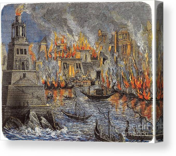 Egypt Canvas Print featuring the drawing The Burning Of The Library by Heritage Images