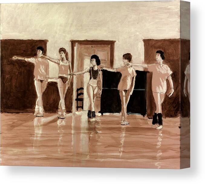 Ballet.class Of Ballet Dancers Canvas Print featuring the drawing The Dance Class the drawing by David Zimmerman