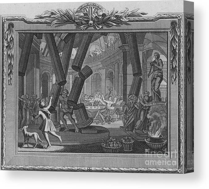 Engraving Canvas Print featuring the drawing The Death Of Samson by Print Collector