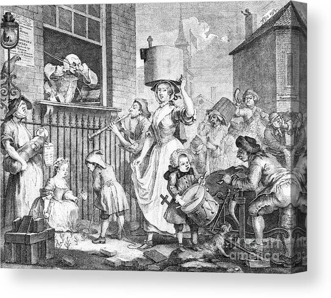 Engraving Canvas Print featuring the photograph The Enraged Musician By William Hogarth by Bettmann