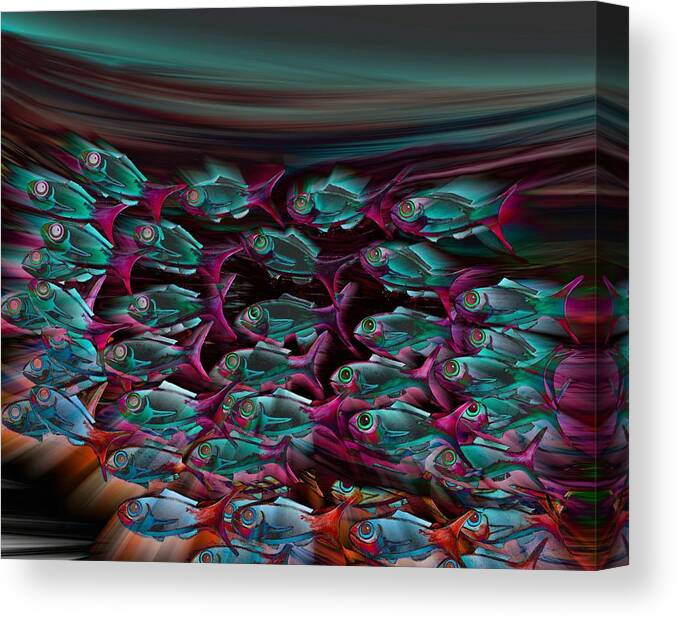 Modern Abstract Canvas Print featuring the painting The Fish - At Night by Joan Stratton