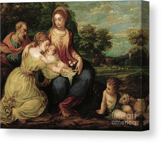 Oil Painting Canvas Print featuring the drawing The Holy Family With Saints Catherine by Heritage Images