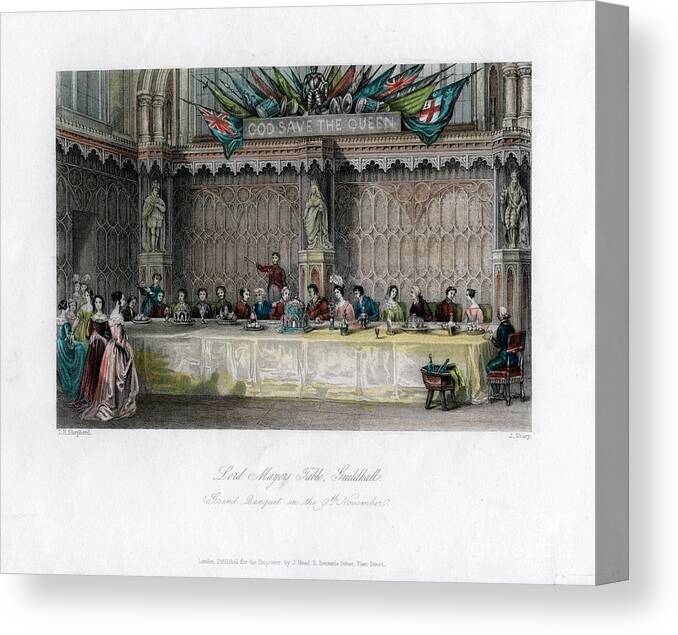 Engraving Canvas Print featuring the drawing The Lord Mayors Table, Grand Banquet by Print Collector