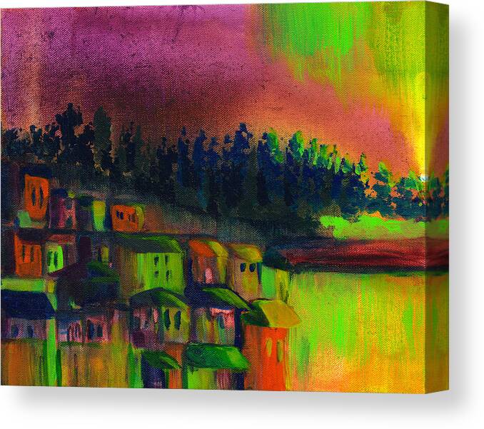 City Canvas Print featuring the painting The Neighborhood by Frank Bright