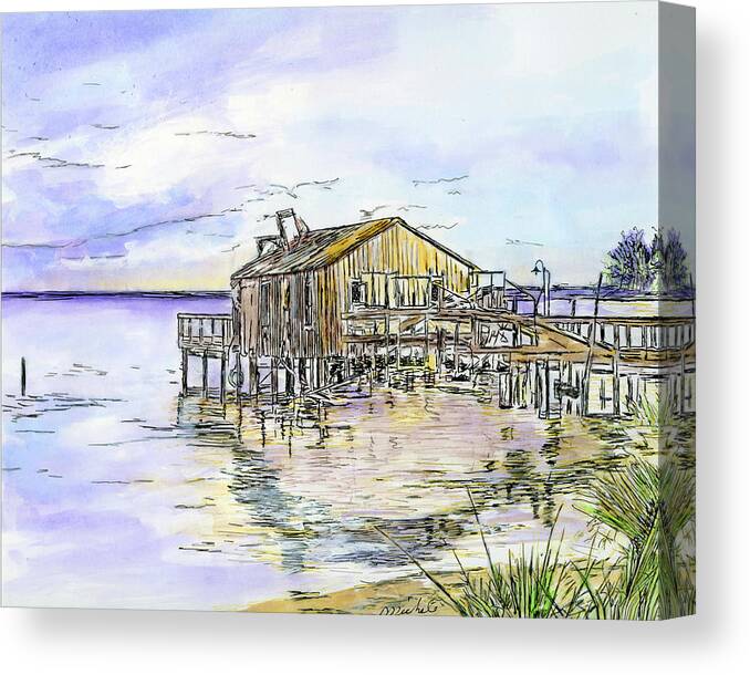 Original Canvas Print featuring the drawing The Old Fishing Shack by Michele A Loftus