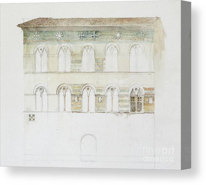 Pisa Canvas Print featuring the painting The Palazzo Gambacorti, Pisa By John Ruskin by John Ruskin