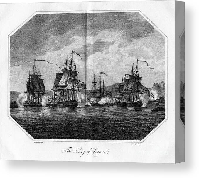 Netherlands Antilles Canvas Print featuring the drawing The Taking Of Curaçao, 1811.artist S by Print Collector