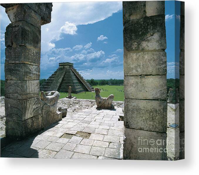 Usa Canvas Print featuring the painting The Temple Of Warriors And The Pyramid Of Kukulkan by Mayan
