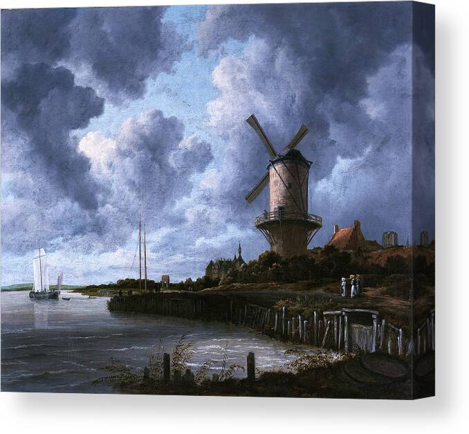 The Windmill At Wijk Bij Duurstede Canvas Print featuring the painting The Windmill at Wijk bij Duurstede by Jacob van Ruisdael by Rolando Burbon