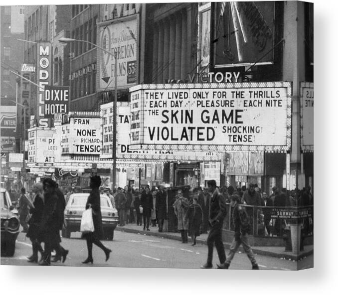 Times Square Canvas Print featuring the photograph Theater Marquees Featuring Sex Shows In by New York Daily News Archive