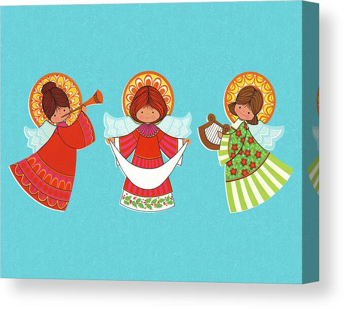 Angel Canvas Print featuring the drawing Three Christmas Angels by CSA Images