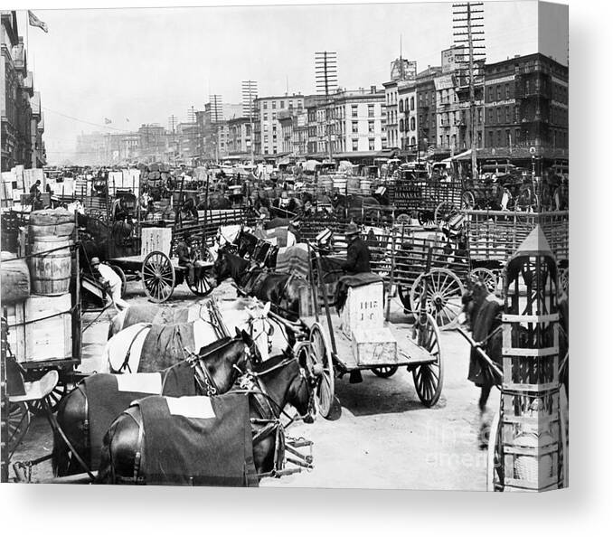 Problems Canvas Print featuring the photograph Traffic Jam On Lower Broadway Ca 1895 by Bettmann