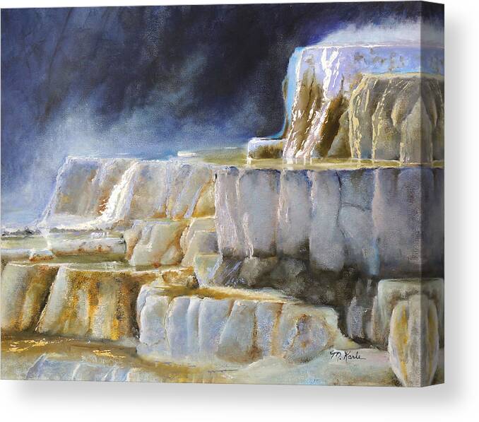Terraces Canvas Print featuring the painting Travertine Terraces-Mammoth Hot Springs by Marsha Karle