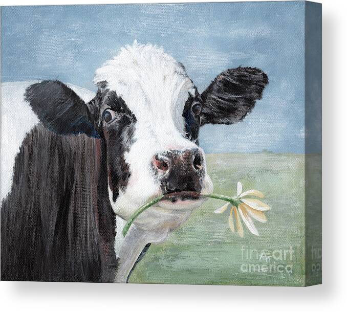 Cow Canvas Print featuring the painting Trouble, Cow Painting by Annie Troe