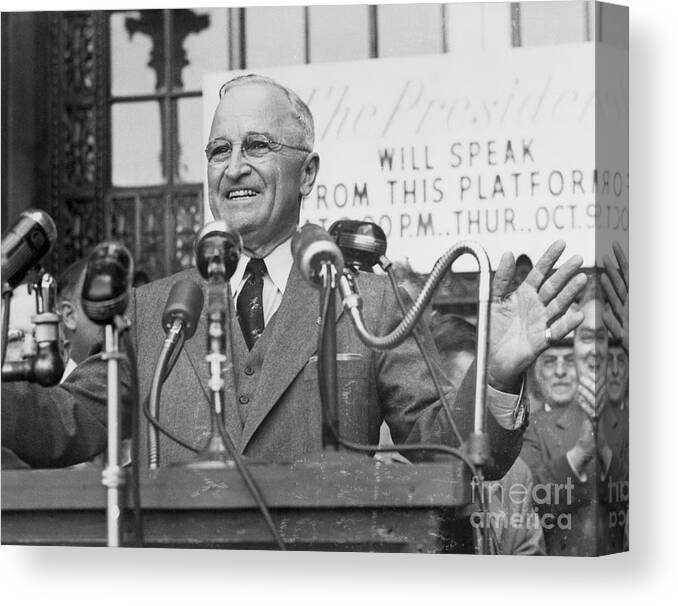 People Canvas Print featuring the photograph Truman Smiles Greeting Cleveland by Bettmann