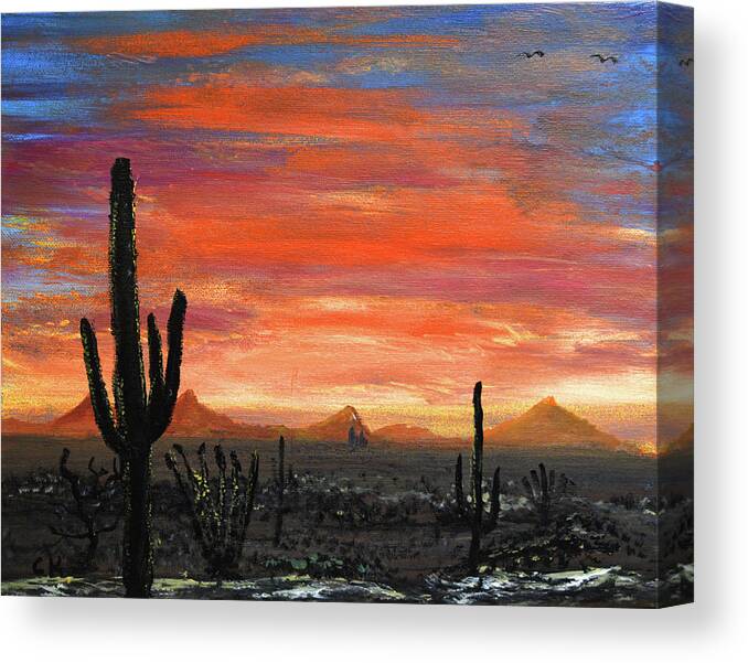 Sunset Canvas Print featuring the painting Tucson Mountains at Sunset by Chance Kafka