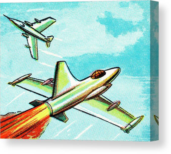 Air Force Canvas Print featuring the drawing Two Jet Airplanes by CSA Images