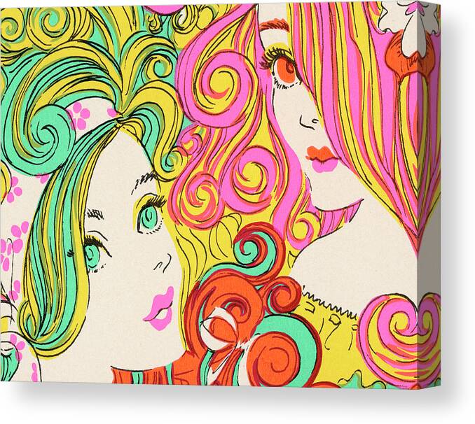 Abstract Canvas Print featuring the drawing Two Mod Girls by CSA Images