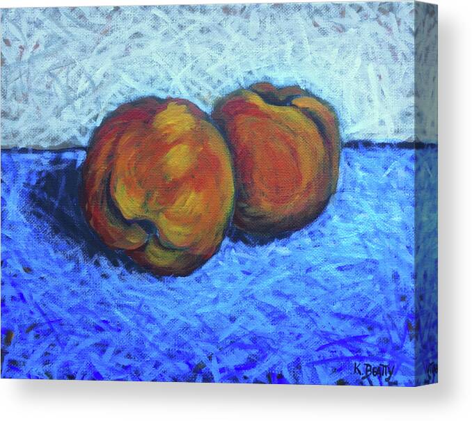Peaches Canvas Print featuring the painting Two Peaches by Karla Beatty