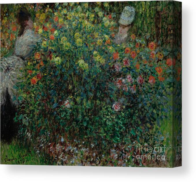 Monet Canvas Print featuring the painting Two Women among the Flowers, 1875 by Claude Monet