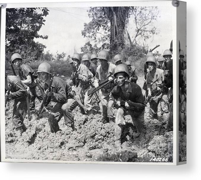 People Canvas Print featuring the photograph U.s. Troops Stationed In Army Bases by Bettmann