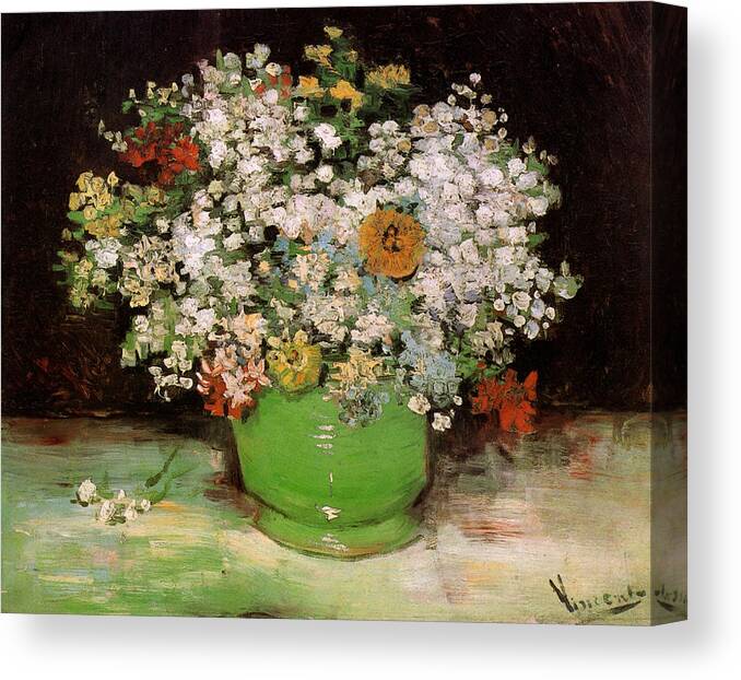 Holland Canvas Print featuring the painting Vase with Zinnias and Other Flowers by 
