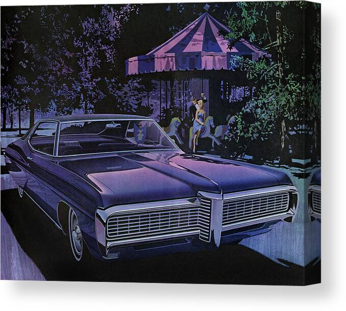 Auto Canvas Print featuring the drawing Vintage Car Parked in front of Merry-go-Round by CSA Images