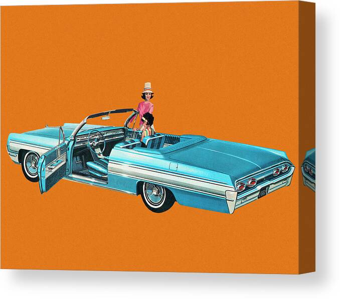 Adult Canvas Print featuring the drawing Vintage Convertible by CSA Images