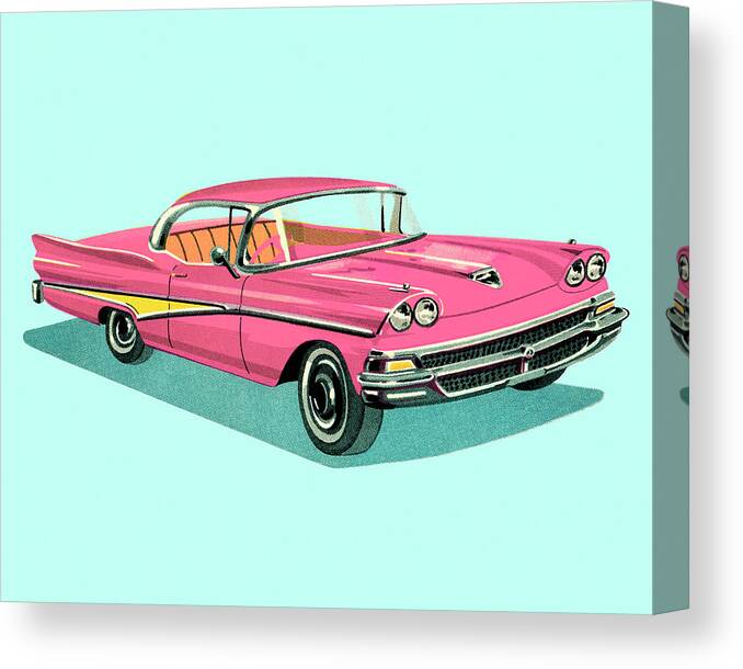 Auto Canvas Print featuring the drawing Vintage Pink Car by CSA Images