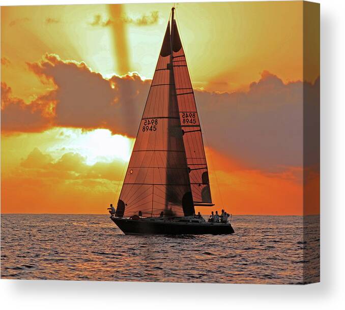 Sunset Canvas Print featuring the photograph Waikiki Sailing Sunset by Robin Valentine