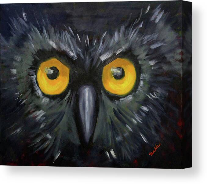 Bird Eyes Canvas Print featuring the painting Watching You by Nancy Merkle