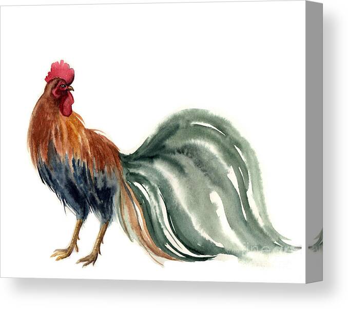 Symbol Canvas Print featuring the digital art Watercolor Rooster Farm Animals by Tatyana Komtsyan